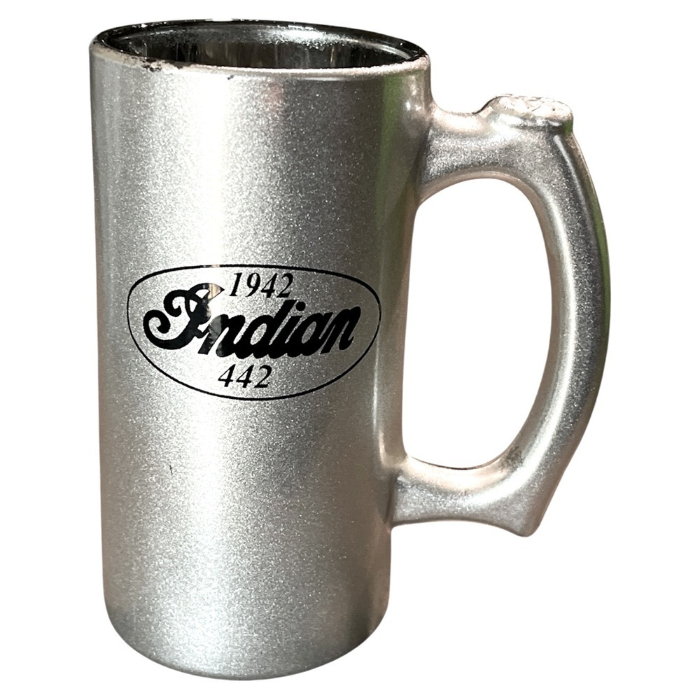 1942 Indian Motorcycle 442 Logo Silver Glass 12 Oz Beer Mug
